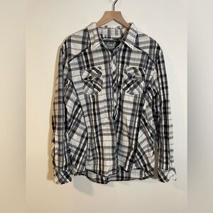 BKE Buckle Black White Long Sleeve Button Down Cotton Shirt Mens XL Relaxed Fit